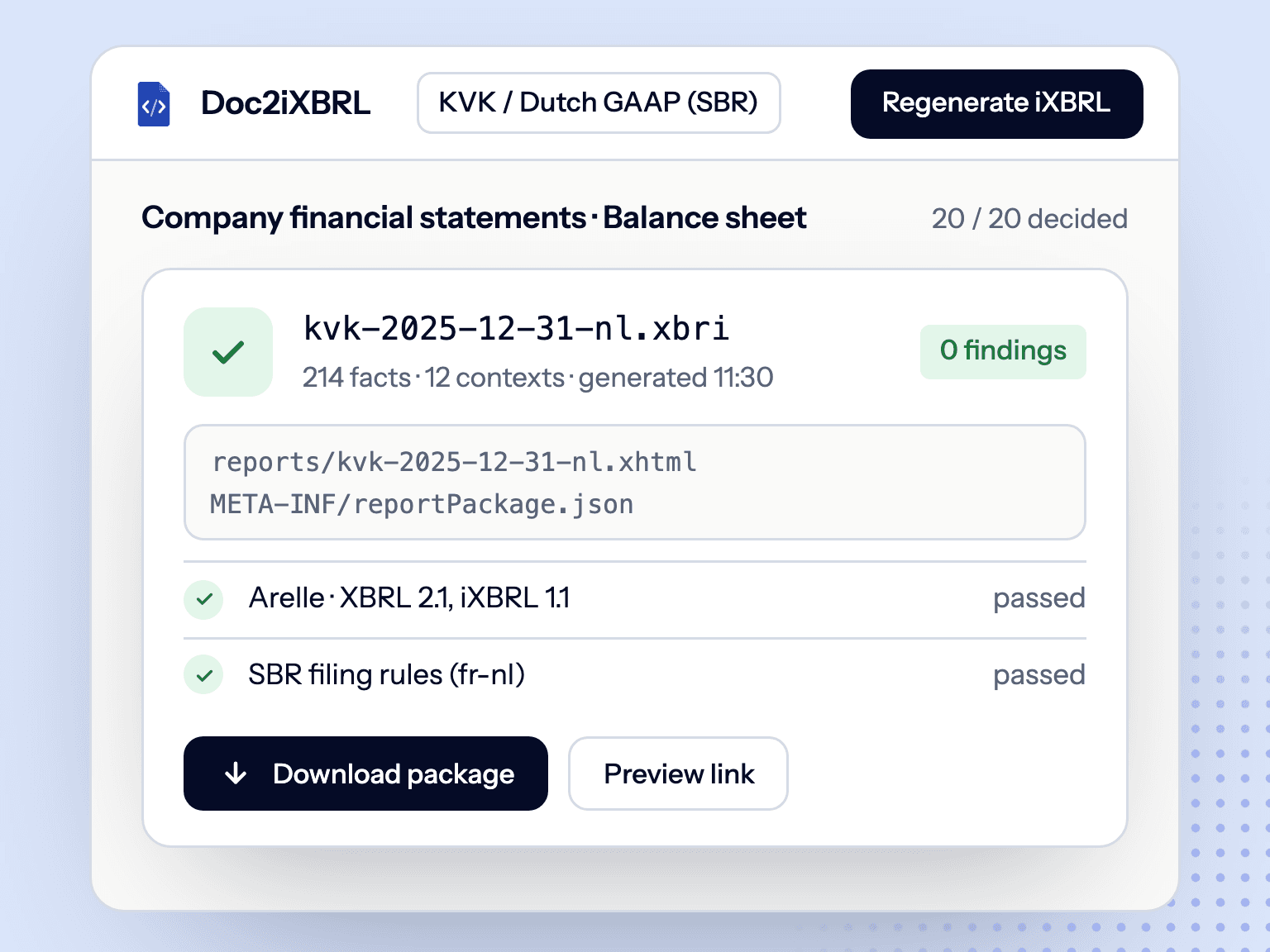 report_package.xbri klaar om te downloaden, 0 bevindingen