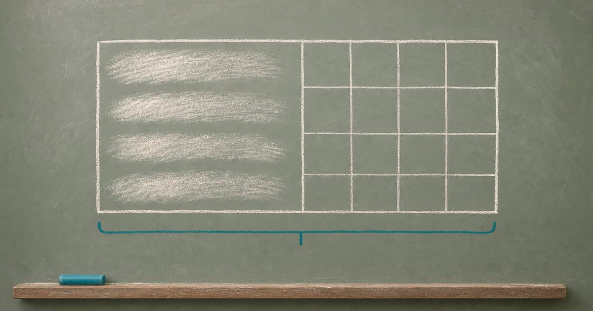 Krijtrechthoek half leesbare tekst, half raster van cellen: één iXBRL-jaarrekening voor mens en software