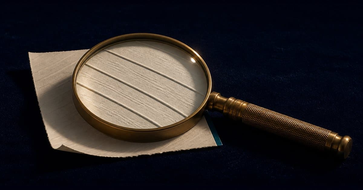 Koperen loep vergroot vage lijnen op een licht vel papier, als beeld bij het XBRL-bestand openen en lezen